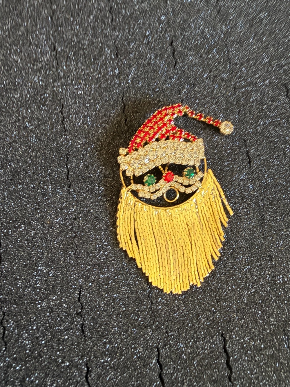 Vintage Santa Claus Rhinestone Fringe Tassel Brooch